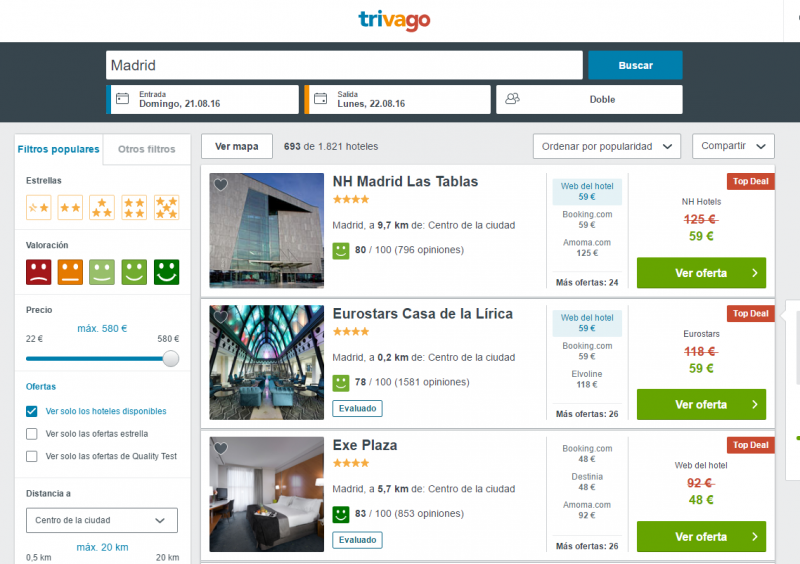 web de trivago.es