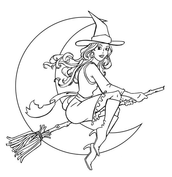 Dibujos de brujas con escoba para colorear