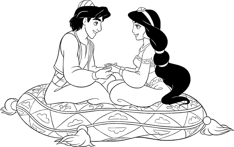 Dibujos de Aladdin y Jasmin para colorear e imprimir