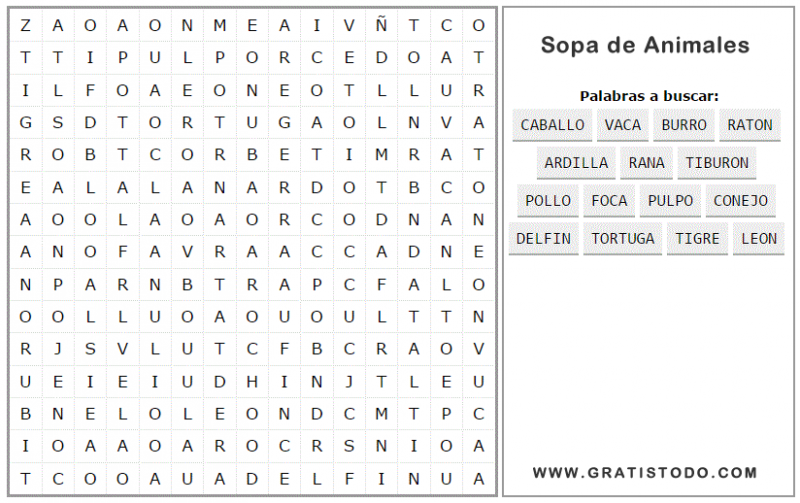 Sopa de Letras de Animales para Imprimir