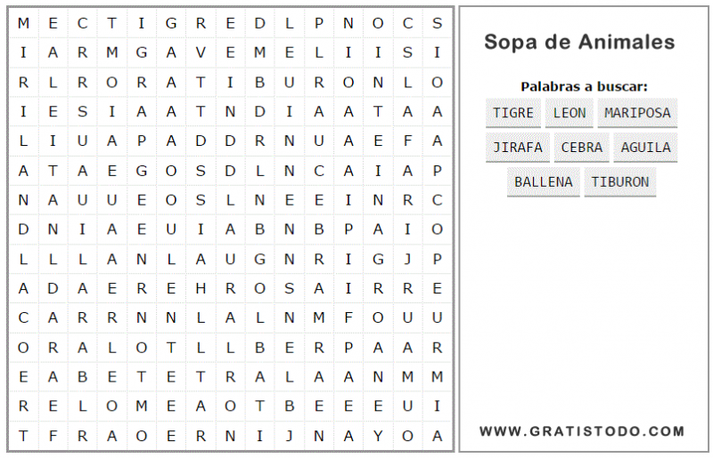 Sopas de Letras para Imprimir