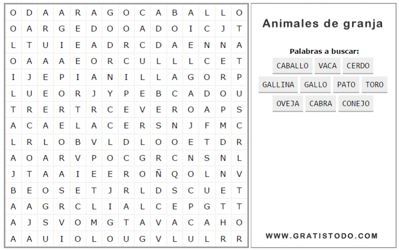 Sopa de Letras de Animales de Granja para Imprimir