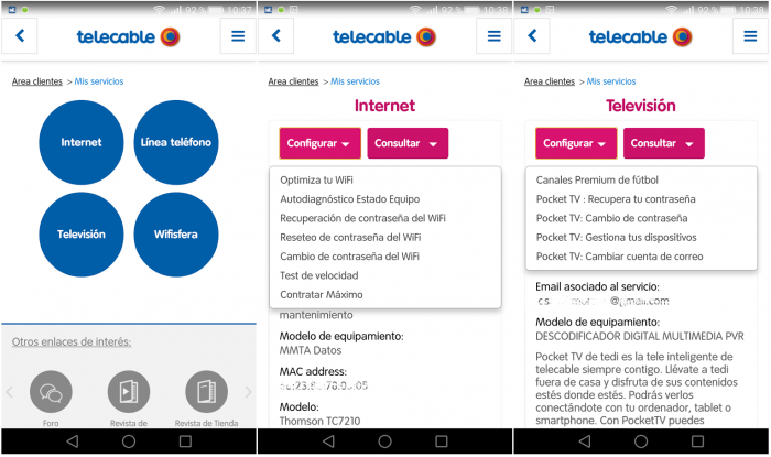 Aplicación Mi Telecable capturas de pantalla