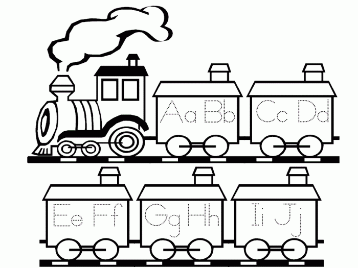 Dibujo de un tren con letras de abecedario