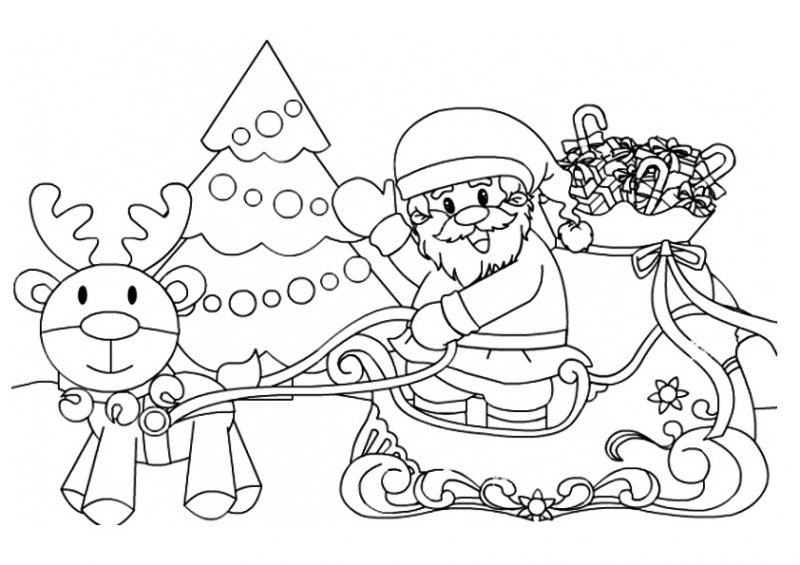dibujo lindo con Santa Claus y reno feliz
