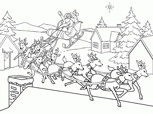 dibujos para colorear de renos y trineo por Navidad