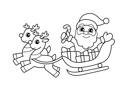 trineo con Santa Claus y renos para colorear e imprimir