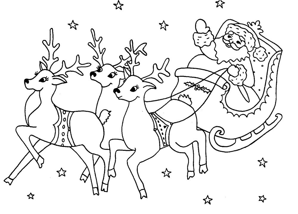 Dibujos Trineos Navidad con Papa Noel para colorear