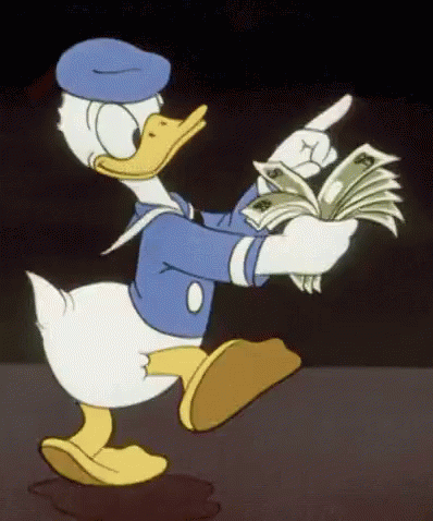 El pato Donald contando dinero