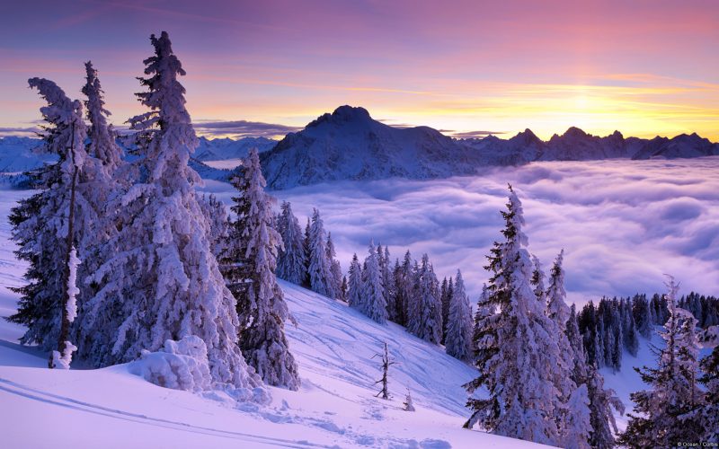 Winter sunset, Mount Tegelberg, Bavaria, Germany