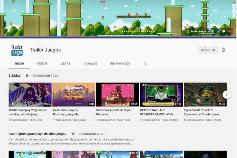 Canal e Trailer Juegos en Youtube