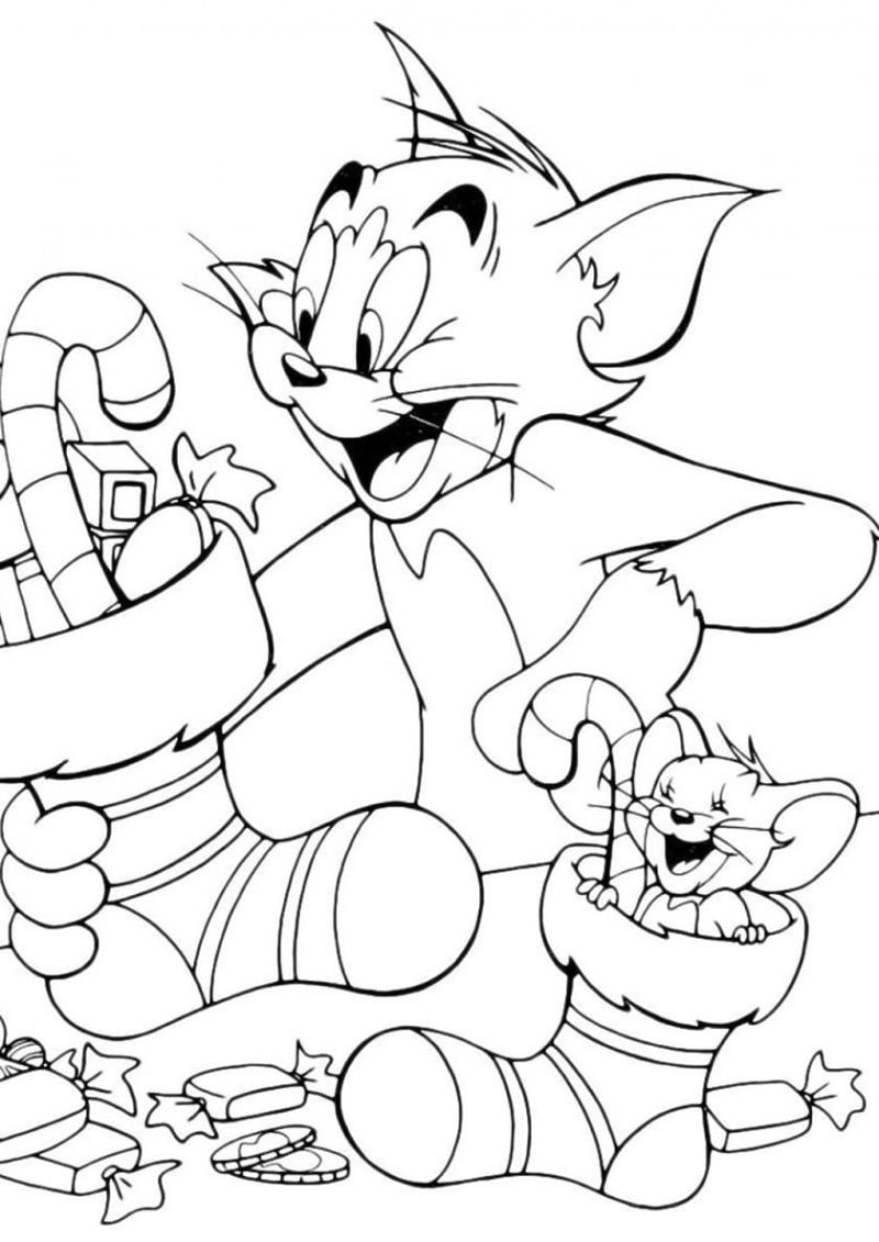 Dibujos de Navidad de Tom y Jerry para colorear