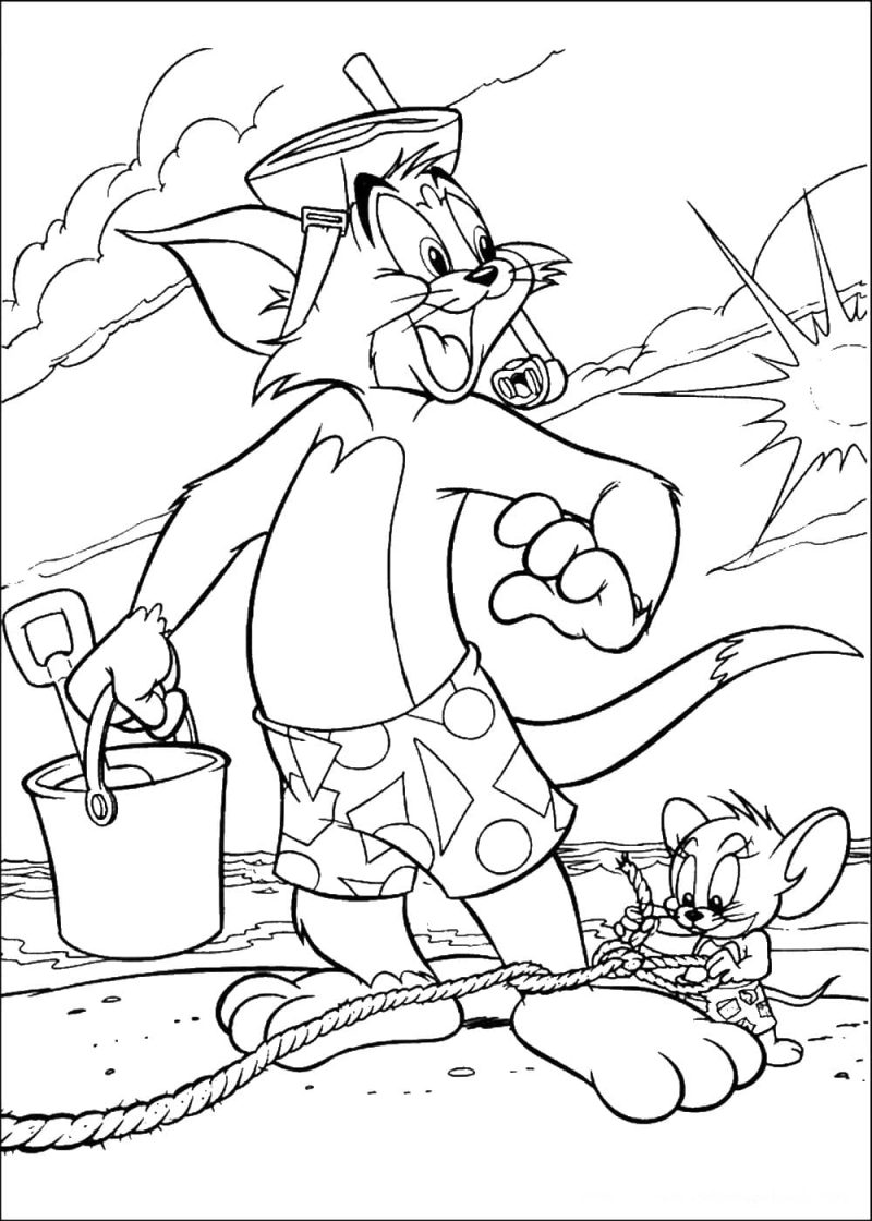 Dibujos de Tom y Jerry en la playa para colorear