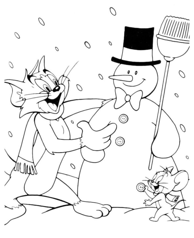 Dibujos de Tom y Jerry en Navidad para colorear
