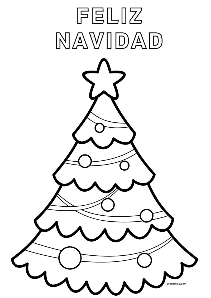 árbol con estrella feliz navidad dibujos para colorear