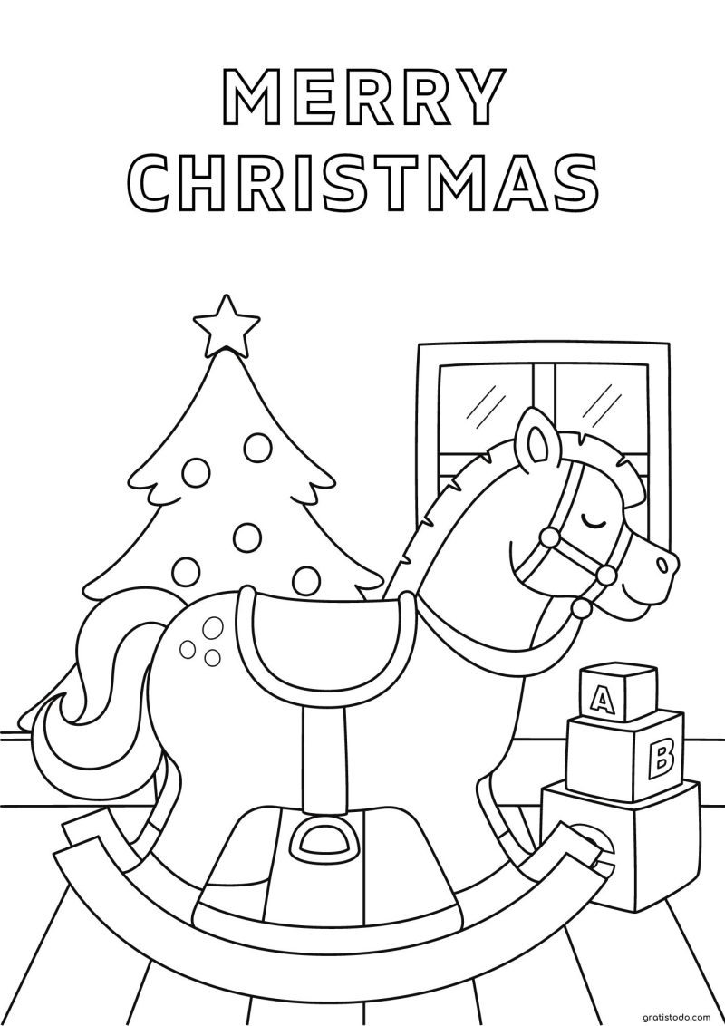 caballo de madera merry christmas dibujos para colorear