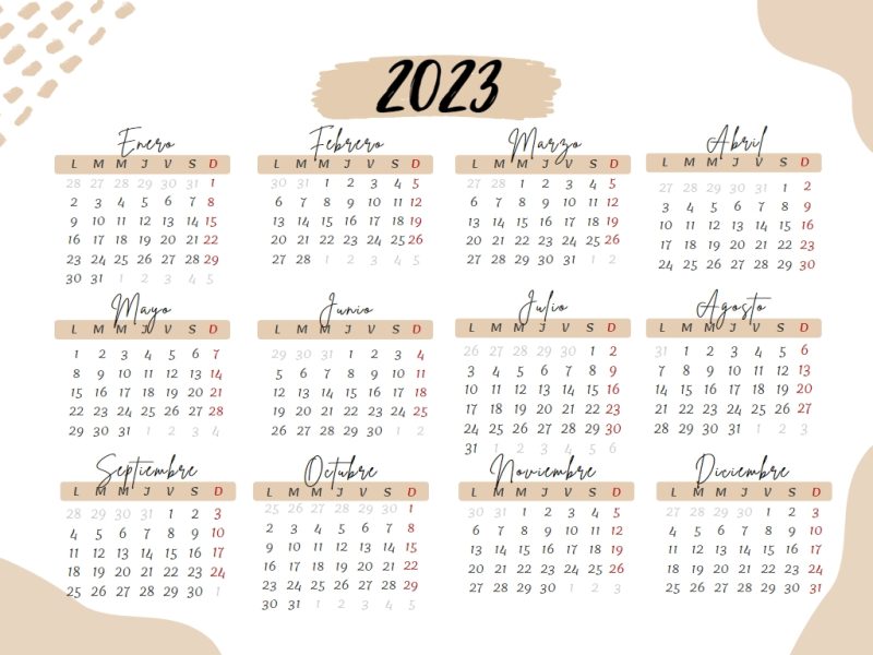 calendario 2023 anual horizontal