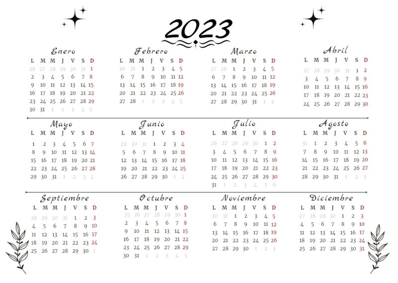 calendario 2023 hoja anual