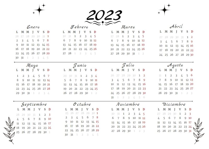 calendario 2023 hoja anual