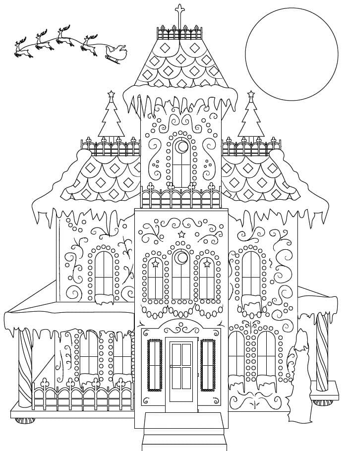 dibujo casa de navidad para colorear