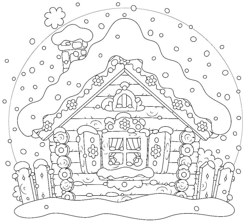 dibujo casa invierno para colorear