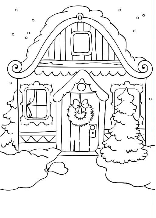 dibujo casa navidad con nieve para colorear
