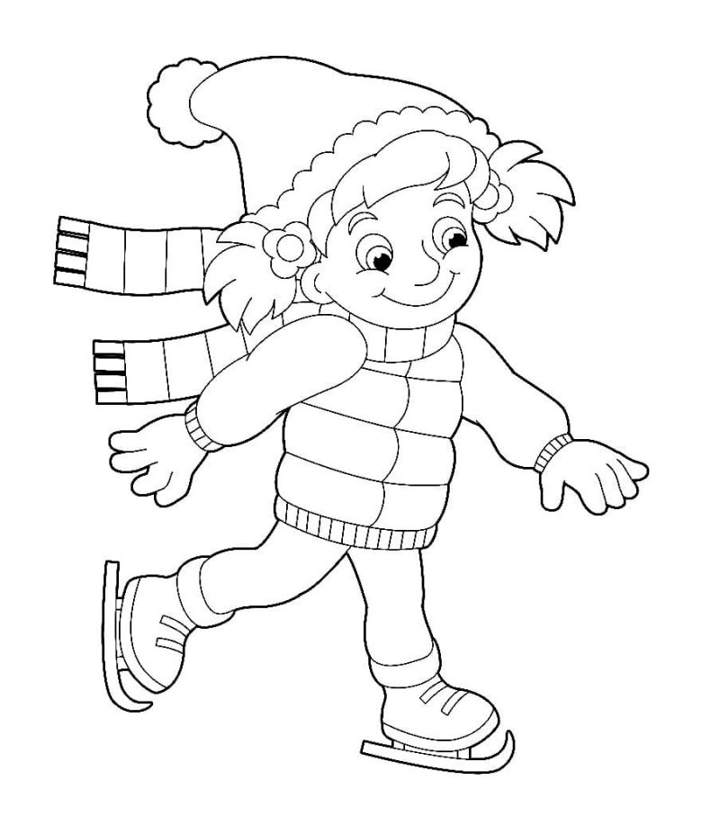 dibujo chica patinando hielo para colorear