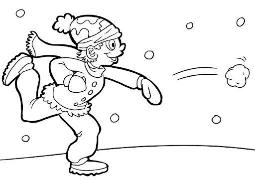 dibujo chico tirando bolas de nieve para colorear