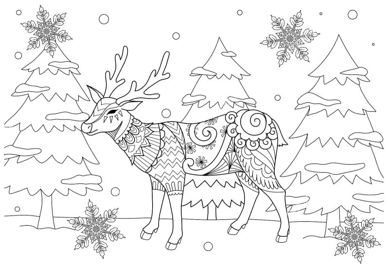 dibujo ciervo invierno para colorear