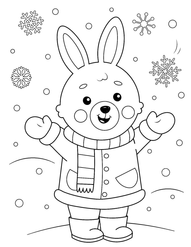 dibujo conejo invierno para colorear