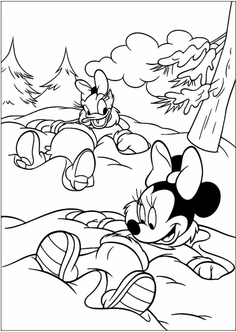 dibujo daisy y minnie navidad para colorear