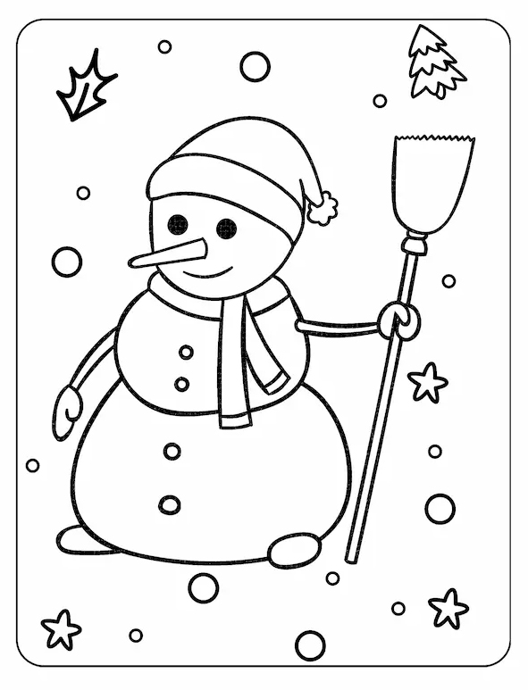 dibujo muñeco de nieve invierno para colorear