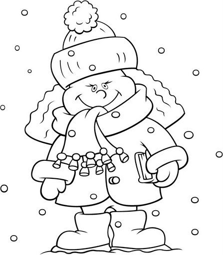 dibujo niña vestida invierno para colorear