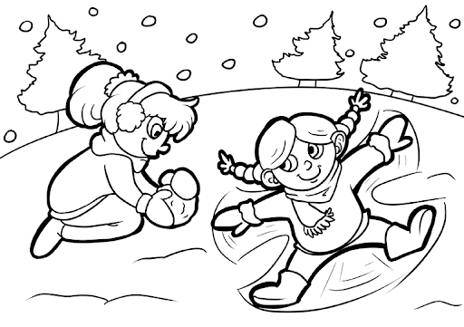 dibujo niños jugando en la nieve para colorear