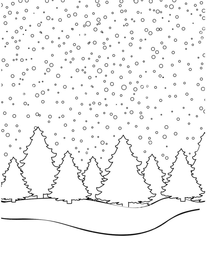 dibujo paisaje arboles nevados para colorear
