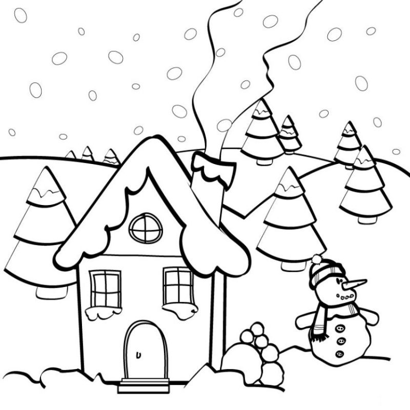 dibujo paisaje nevando para colorear