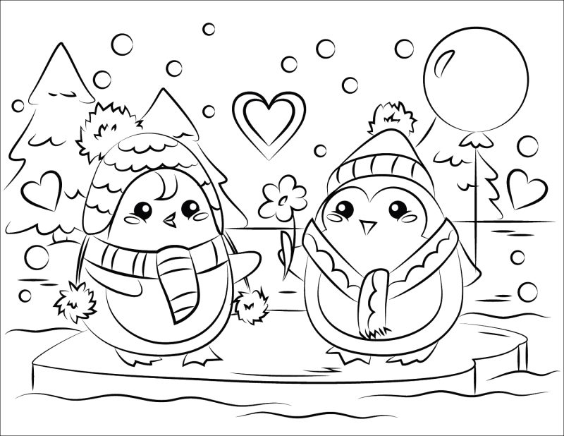 dibujo pareja pingüinos para colorear navidad