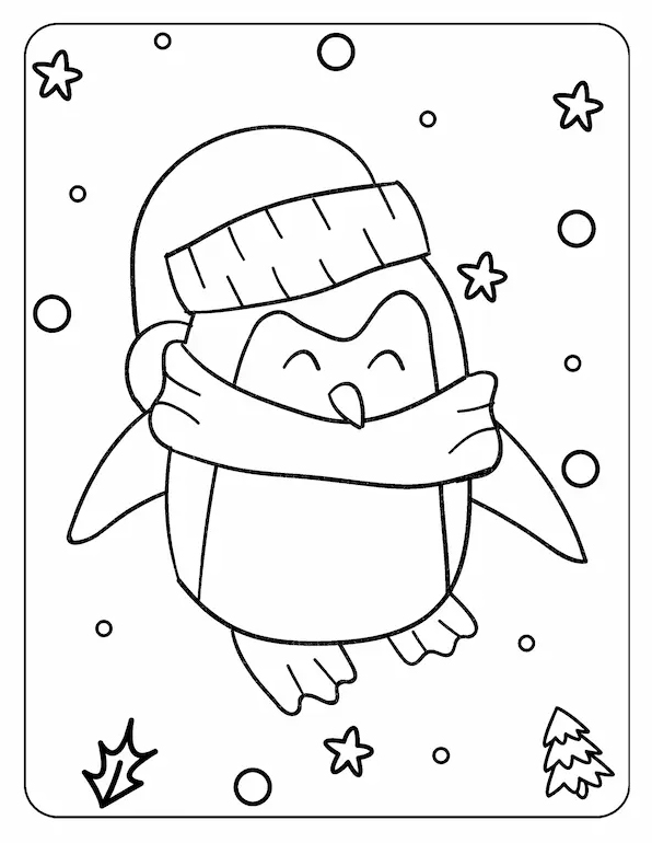 dibujo pingüino divertido invierno para colorear