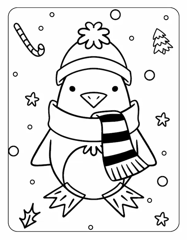 dibujo pingüino invierno para colorear