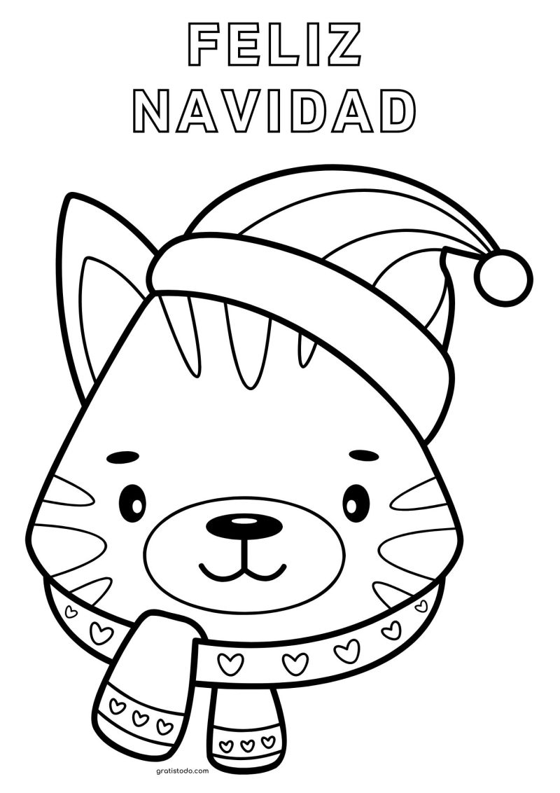gato feliz navidad dibujos para colorear