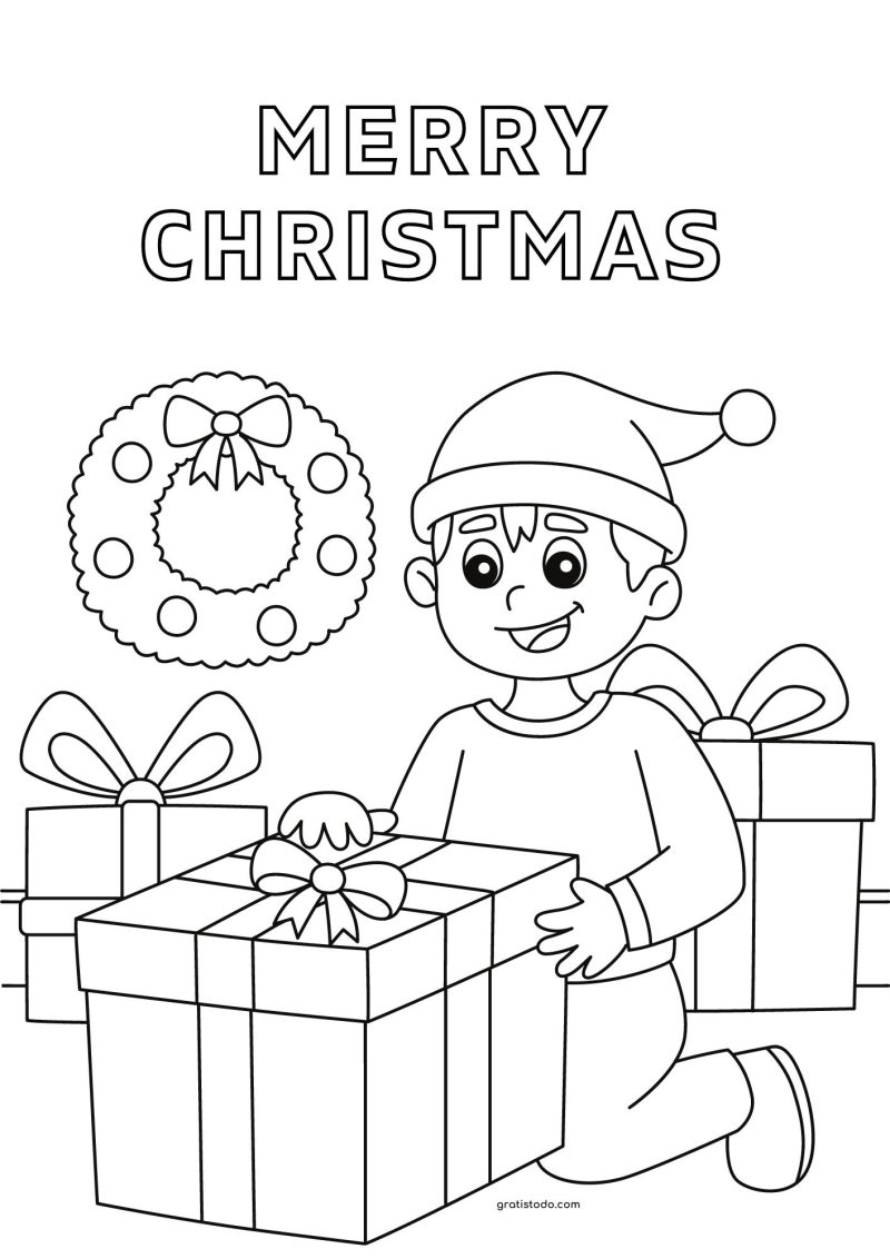 niño con regalo merry christmas dibujos para colorear