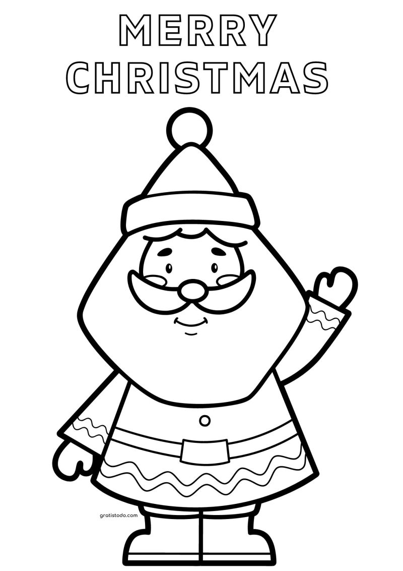 papa Noel saludando merry christmas dibujos para colorear