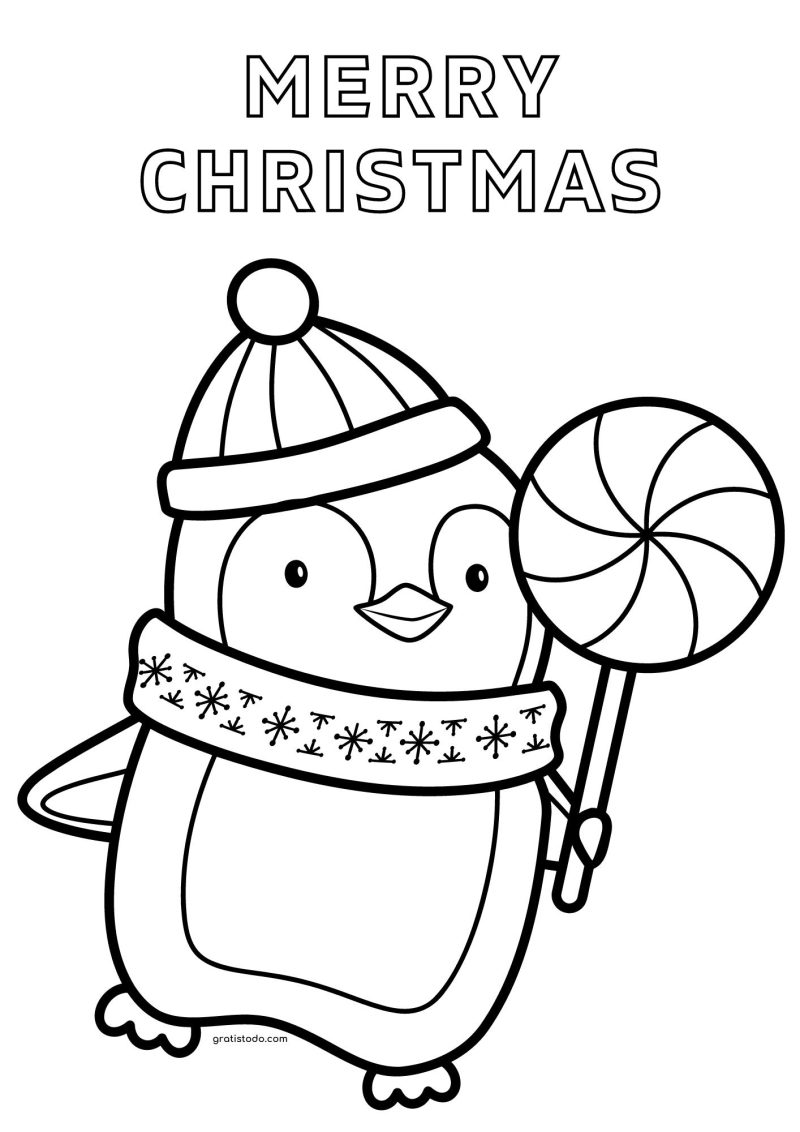 pingüino bailando merry christmas dibujos para colorear