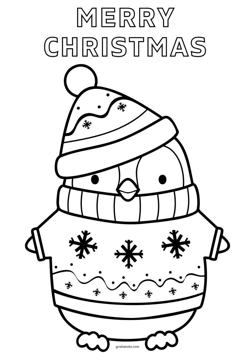 pingüino merry christmas dibujos para colorear