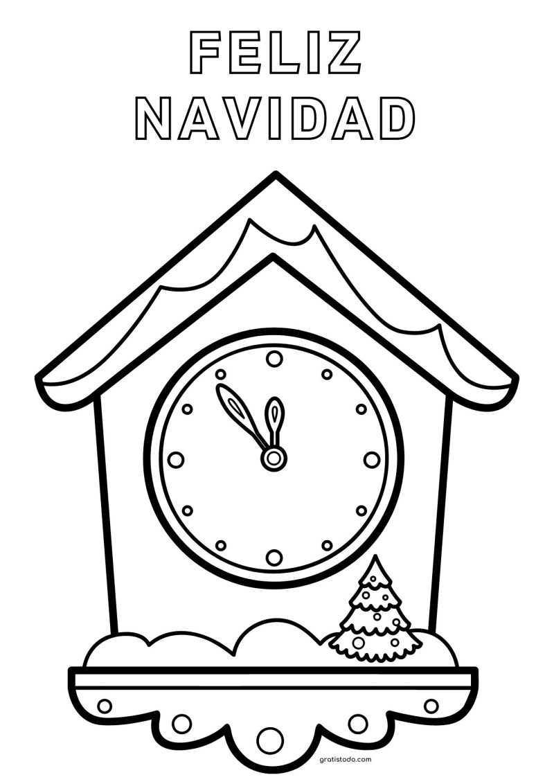 reloj cuco feliz navidad dibujos para colorear