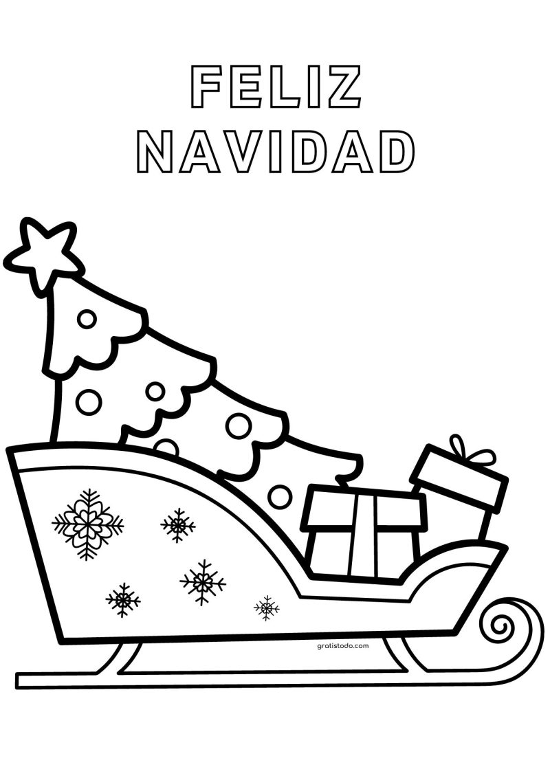 trineo con regalos feliz navidad dibujos para colorear