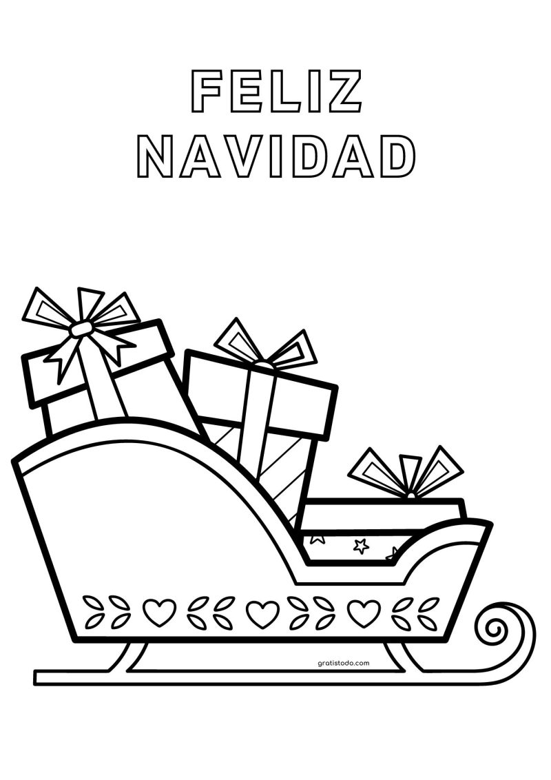trineo y regalos feliz navidad dibujos para colorear