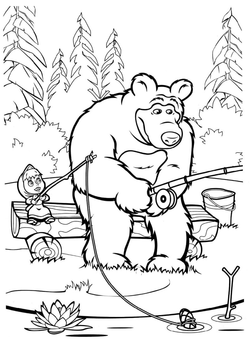 masha y el oso pescando