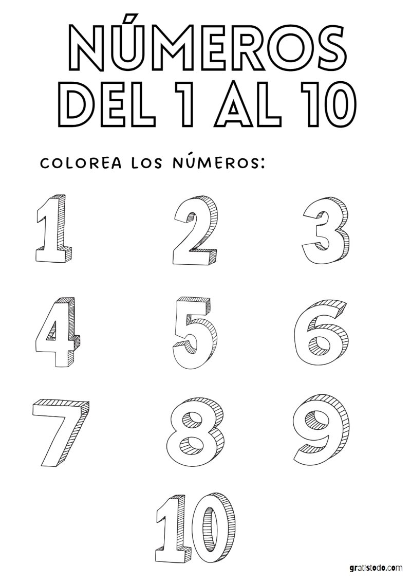 números para colorear e imprimir del 1 al 10