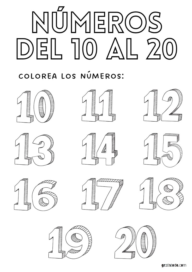 números para colorear e imprimir del 10 al 20